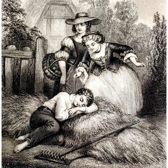 The Little Tease Prank Engraving 1859 Victorian Farm Life Children Art DWY5E - Picture 1 of 2
